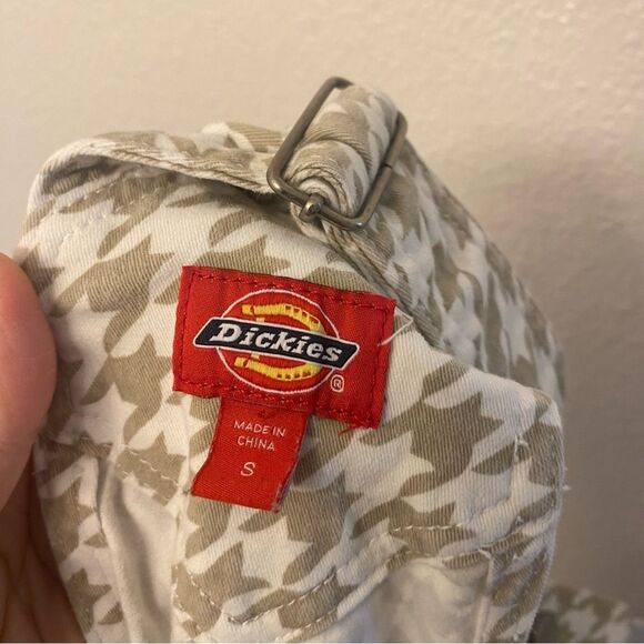 Dickies Bib Overall Dress tan White Houndstooth Print stretch Size Small - Picture 4 of 10